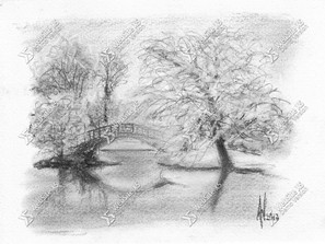 Houtskooltekening Bridge in Winter