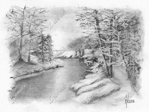 Houtskooltekening Forest in Winter